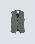 Gray pinstripe vest with three buttons and two pockets, SUNCOO Derek in Carbone on a light background.