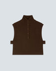 Brown sleeveless jumper with high collar and button placket, SUNCOO Pacomi in recycled polyester.