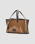 Brown transparent mini tote with black handles and trim, Staud Christos in Espresso.