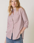 Rag & Bone Connie long-sleeve shirt with thin vertical red stripes and a chest pocket.