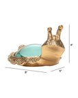 Gold snail-shaped Kasden magnifying glass with glass lens and labeled dimensions.