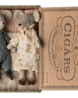 Maileg Grandma and Grandpa dolls in floral-lined cigar box, vintage clothes, Bungalow Furniture & Accessories exclusive.