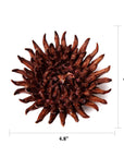 Chocolate Mum ceramic flower in dark brown with spiky, elongated petals, 4.8-inch measurement.