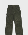 Olive green cashmere-blend French corduroy pants with button front and patch pocket from Bungalow Furniture & Accessories.