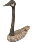 Large Goose Sitter figurine in weathered driftwood with a rusty metal screw eye from Bungalow Furniture & Accessories.