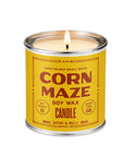 Yellow Faire’s Corn Maze Soy Candle tin with autumn scent, 45-hour burn time, Bungalow Furniture & Accessories.