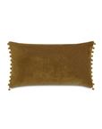 Mustard yellow cotton velvet Citrine Frou Frou rectangular pillow with pom-pom trim from Bungalow Furniture & Accessories.