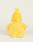 The Woodstock Warmies by Warmies/Intelex is a microwavable plush yellow bird shown from the back on a plain white background, featuring two wings, a tail, and a spiky yellow tuft for sensory comfort.