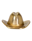 The Westin Hat by The Import Collection is a shiny metallic gold cowboy hat sculpture with a wide brim and creased crown, ideal as a decorative accent for western-themed decor. Displayed on a plain white background.