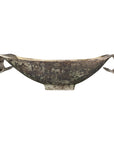 Oval cast aluminum Hallix Tray by Bungalow Furniture & Accessories with a distressed finish and decorative handles.