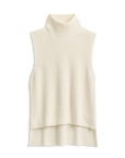Sleeveless cream ribbed mock neck sweater vest by Frank & Eileen, Montecito Tank, shown on white background.