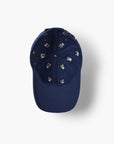 Blue baseball cap with cat and teddy bear embroidery, Faire Cool Cats collection, perfect for casual wear.