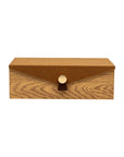 Harriett wood grain storage box with brown felt lid and gold button clasp by Bungalow Furniture & Accessories.