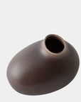 Oval brown matte ceramic vase with wide opening by Global Views, handcrafted style, shown on a white background.