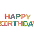 Colorful patterned Happy Birthday paper garland by Faire, with festive chains, perfect for party decor.