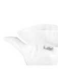 A close-up of the Montes Doggett 5157 Syrup Server No. 157, a glossy white handmade ceramic piece with a modern, abstract design, set against a plain white background. Only part of the spout and body is shown.