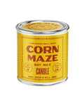 Yellow tin Corn Maze soy candle from Faire, 9oz, evokes autumn with up to 45 hours of burn time.