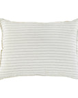 Belonging to the Blake Linen Collection, this rectangular pillow by POM POM features a white fabric adorned with thin, evenly spaced horizontal black stripes. The interwoven stripe design adds subtle texture, and it is set against a plain white background.