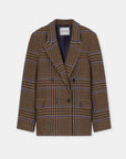 Brown-blue double-breasted blazer with notched lapels and pockets by CLOSED, Italian fabric, dark lining.