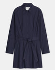 Navy poplin mini shirt dress with collar, buttons, and waist tie by CLOSED.