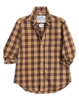 Relaxed-fit plaid shirt in gold, brown, and black by Frank & Eileen, 100 cotton with long sleeves and flattering buttons.