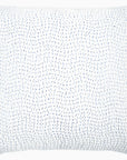 The John Robshaw Euro Sham is a square white throw pillow crafted from organic cotton voile, featuring a modern textured look with small, uneven blue stitched lines scattered across the surface.