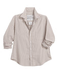 Camel and white striped Italian cotton button-up shirt with chest pocket by Frank & Eileen.