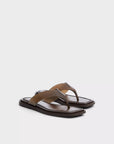 The Rag & Bone gracie jelly thong sandals in brown feature wide straps, a geometric square toe, and comfy OrthoLite foam insoles, shown against a plain white background.