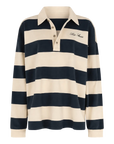 Navy and beige striped long sleeve rugby shirt in lightweight cotton by Love Stories, PAUL collection.