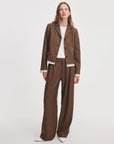 Rag & Bone Lawrence crop blazer, white t-shirt, and matching wide-leg trousers.