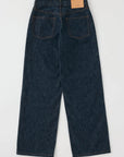 Moussy Jay ID Straight Mid dark wash jeans, made in Japan with a tan leather back waistband patch.