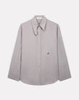 Loose-fit Roseanna Chemises shirt featuring a light vertical stripe pattern and an asymmetrical stand-up collar.