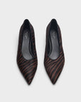 Zebra-patterned calf hair Paloma mid heel pumps by Rag & Bone with pointed toe and OrthoLite insoles.