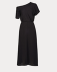 Black off-the-shoulder midi dress in crinkled crepe with fitted waist by Rachel Comey, Pout Dress.