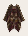 Multicolored striped wool poncho in brown, tan, and burgundy by BA&SH, displayed on a plain light background.