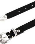 Black leather belt with engraved silver buckle by B.Belt, Pansy 20mm, classic and elegant accessory.
