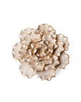 The Faire Sea Lettuce Large Pearl Flower features layered, wavy-edged ceramic petals in a glossy beige finish, resembling a blooming succulent and adding a modern touch to plant wall decor against a white background.