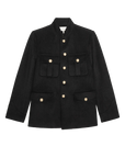 Black wool Military Blazer with mandarin collar and gold-toned buttons by Bungalow Furniture & Accessories.