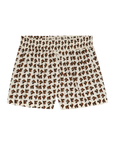 Flannel smocked sleep shorts in cream with a brown horse medallion print by Bungalow Furniture & Accessories.