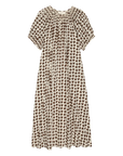 Smocked sleep dress in cream with brown geometric print, Victorian-inspired puff sleeves by Bungalow.