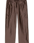 Brown silk Donni Taffeta drawstring cargo pants with side pockets and a cropped length.