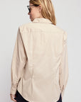 Blue striped Boyfriend Shirt by THE SHIRT, back view, lightweight cotton, classic relaxed fit for Bungalow Furniture.