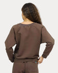 Chocolate brown 100 cotton fleece True Sweatshirt by Kerri Rosenthal with raglan sleeves, back view.