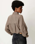 Long-sleeved brown and black gingham check cotton flannel CECILY shirt with knotted collar by Sessun.