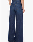 Lil Lemon Twist Sneak high-rise wide-leg dark wash blue denim jeans with twisted seams, back view.