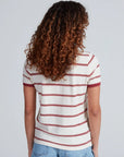 ASKK Classic Ringer Tee in white with blue trim, styled with blue jeans, shown from the back against a neutral background.