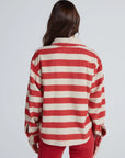 Relaxed fit red and cream striped cropped button-down ASKK Crosby shirt, seen from the back.
