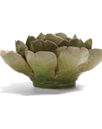 Blooming flower-shaped studio pottery bowl in moss green from Moss Green Botanicals.
