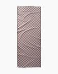 The Faire Chic Checker Yoga Towel is a rectangular, ultra-absorbent towel with a pink and white checkerboard pattern and beaded details, shown laid flat against a white background with slightly visible creases.