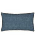 Daleyza rectangular blue brush fringe pillow, 15x26, featuring a textured dash pattern and tan trim.
